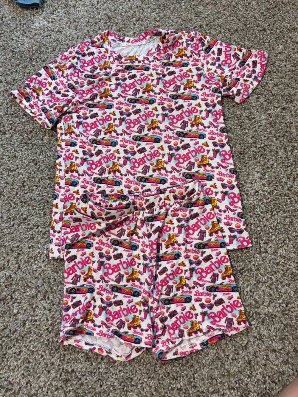 Girls Size 6/7 barbie bamboo pajamas matching set shorts and shirt